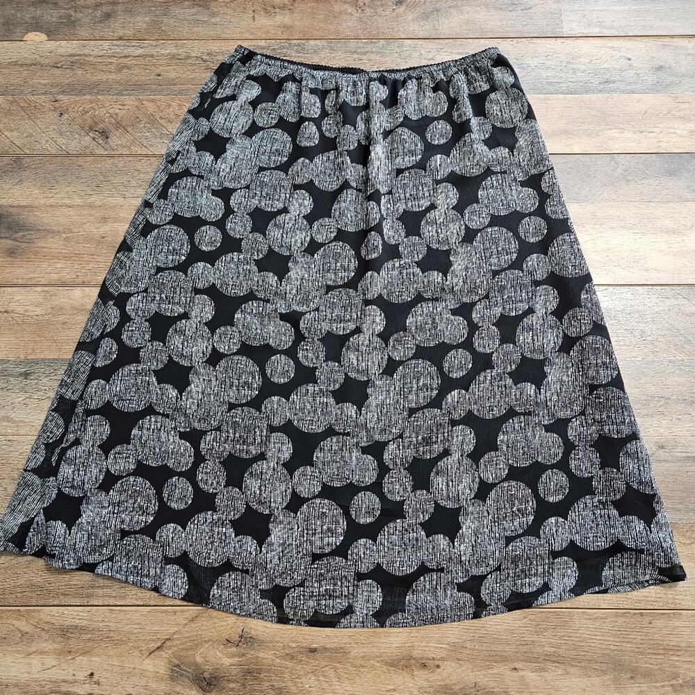 Croft & Barrow Circle Print Black and Gray Pull On Lined Midi Skirt Plus Size 14